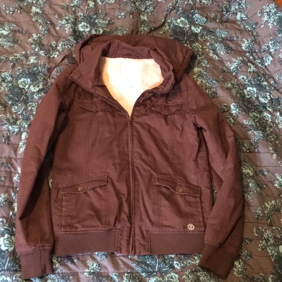 Brown lambswool Element skater hooded coat L - Picture 1 of 5